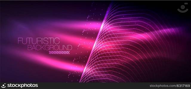 Hi-tech futuristic techno background, neon shapes and dots. Hi-tech futuristic techno background, neon shapes and dots. Technology connection, big data, dotted structure, pink and purple colors