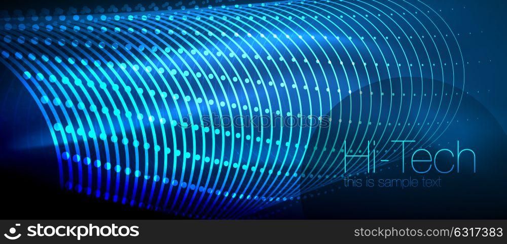 Hi-tech futuristic techno background, neon shapes and dots. Hi-tech futuristic techno background, neon shapes and dots. Technology connection, big data, dotted structure. Blue color
