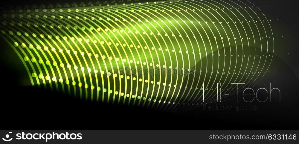 Hi-tech futuristic techno background, neon shapes and dots. Hi-tech futuristic techno background, neon shapes and dots. Technology connection, big data, dotted structure, green color