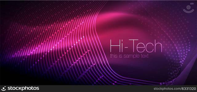 Hi-tech futuristic techno background, neon shapes and dots. Hi-tech futuristic techno background, neon shapes and dots. Technology connection, big data, dotted structure, pink and purple colors