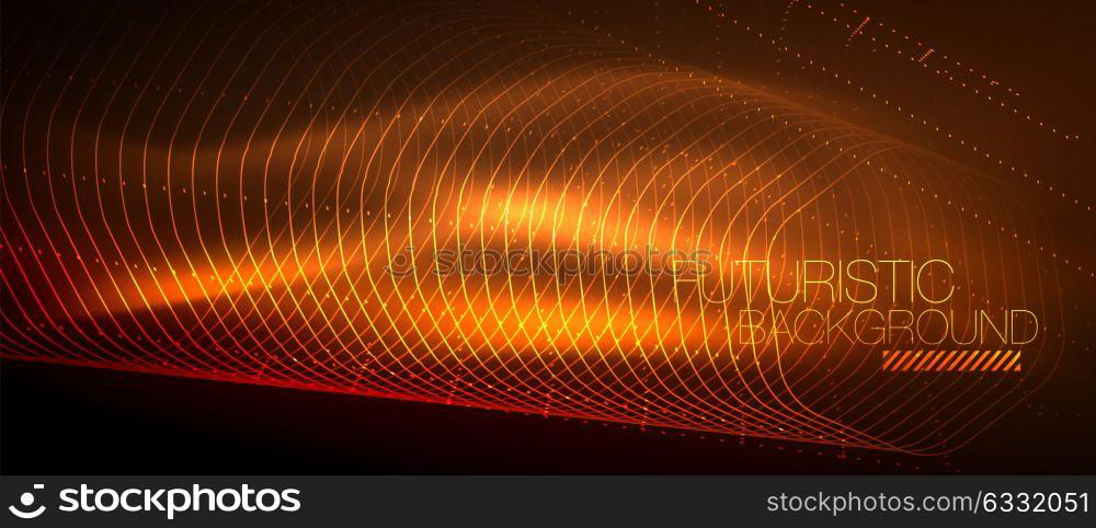 Hi-tech futuristic techno background, neon shapes and dots. Hi-tech futuristic techno background, neon shapes and dots. Technology connection, big data, dotted structure, orange color