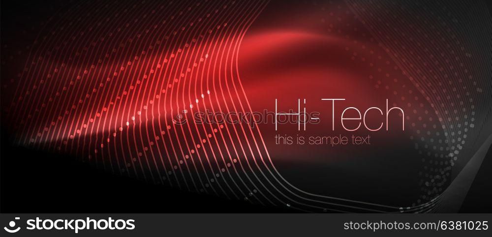 Hi-tech futuristic techno background, neon shapes and dots. Hi-tech futuristic techno background, neon shapes and dots. Technology connection, big data, dotted structure, red color