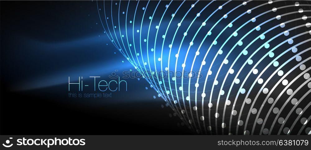 Hi-tech futuristic techno background, neon shapes and dots. Hi-tech futuristic techno background, neon shapes and dots. Technology connection, big data, dotted structure, blue color