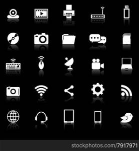 Hi-tech icons with reflect on black background, stock vector