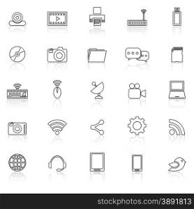Hi-tech line icons with reflect on white, stock vector