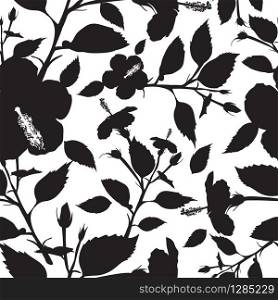 Hibiscus flower. Black silhouette seamless background. Vector illustration. Hibiscus flower. Black silhouette seamless background