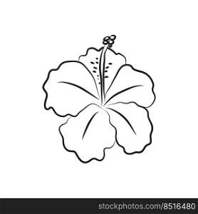 Hibiscus flower drawn with lines. Isolated large opened bud. For invitations and valentines
