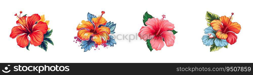 Hibiscus flower icon set. Vector illustration.