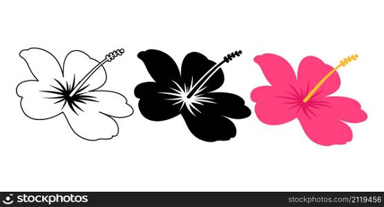 Hibiscus flower. Set of hand drawn, vector illustration.