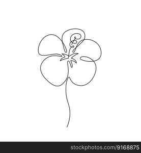 HIBISCUS LINE ART. Vector flower. Continuous Line Drawing Vector for print poster, card, sticker tattoo, tee with Hibiscus Flower. One Line art black Hand Drawn simple Illustration on White Background. HIBISCUS LINE ART. Vector flower. Continuous Line Drawing Vector illustration with Hibiscus Flower