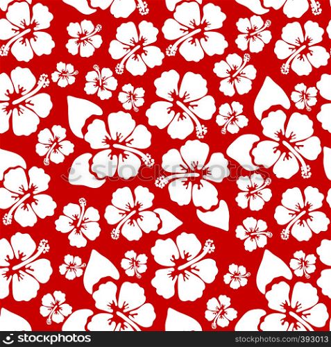 Hibiscus seamless background. Aloha Hawaiian shirt design. Vector illustration for clothing, textile in red and white colors. Hibiscus seamless background vector design summer shirt
