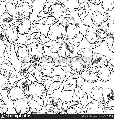 hibiscus seamless pattern. hibiscus flowers seamless pattern on white background