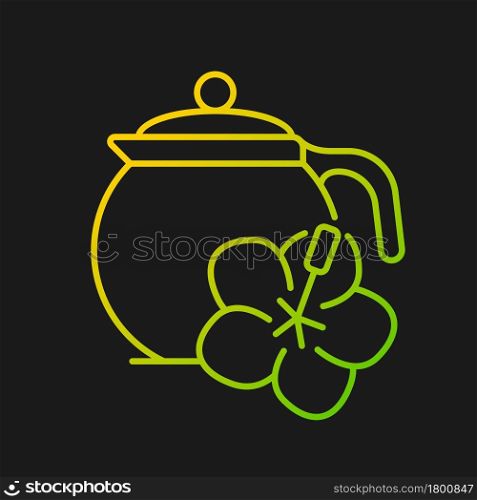 Hibiscus tea gradient vector icon for dark theme. Carcade sour beverage. Red tea made from dried petals. Thin line color symbol. Modern style pictogram. Vector isolated outline drawing. Hibiscus tea gradient vector icon for dark theme