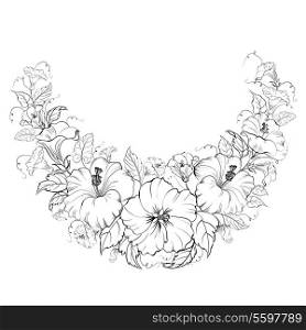 Hibiscus wreath isolated on white background. Vector illustration.