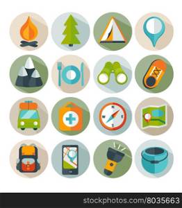 Hicking and outdoor icons and signs and symbols.. Hiking and outdoor icon set.