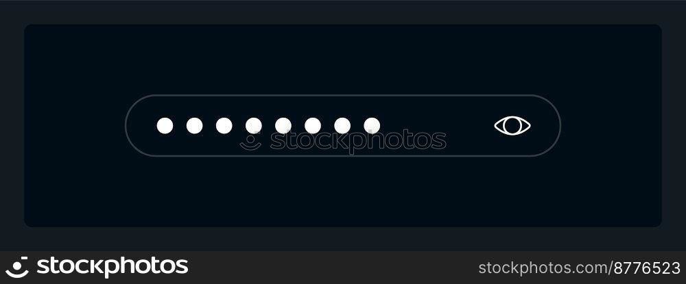 Hidden password UI element template. Editable isolated vector dashboard component. Flat user interface. Visual data presentation. Web design widget for mobile application with dark theme. Hidden password UI element template