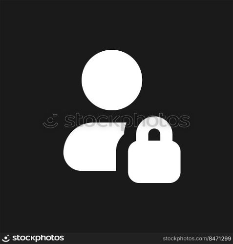 Hidden private contact dark mode glyph ui icon. User profile under privacy. User interface design. White silhouette symbol on black space. Solid pictogram for web, mobile. Vector isolated illustration. Hidden private contact dark mode glyph ui icon