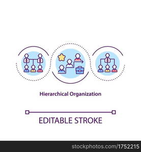 Hierarchical organization concept icon. Levels of management, power and authority idea thin line illustration. Technology and globalization. Vector isolated outline RGB color drawing. Editable stroke. Hierarchical organization concept icon