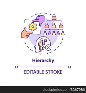 Hierarchy concept icon. Discourage employees. Adaptability enemy in HR abstract idea thin line illustration. Isolated outline drawing. Editable stroke. Arial, Myriad Pro-Bold fonts used. Hierarchy concept icon