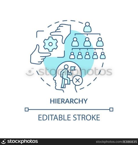 Hierarchy turquoise concept icon. Discourage employees. Adaptability enemy in HR abstract idea thin line illustration. Isolated outline drawing. Editable stroke. Arial, Myriad Pro-Bold fonts used. Hierarchy turquoise concept icon