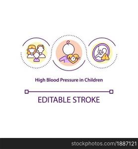 High blood pressure in children concept icon. Childhood hypertension abstract idea thin line illustration. Family history risk factor. Vector isolated outline color drawing. Editable stroke. High blood pressure in children concept icon