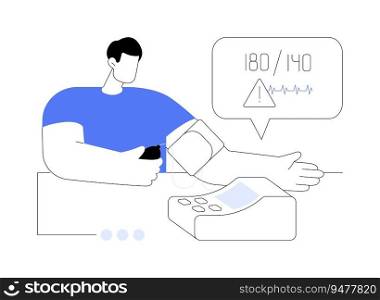 High blood pressure problem abstract concept vector illustration. Man measures blood pressure, hypertension diagnosis, medical examination, kidney care, tonometer usage abstract metaphor.. High blood pressure problem abstract concept vector illustration.