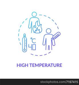 High body temperature blue concept icon. Sick person with fever. Health care. Influenza infection sign. Rotavirus symptom idea thin line illustration. Vector isolated outline RGB color drawing