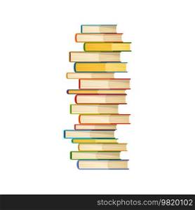 High book stack. College or university education dictionary stack, school literature reading novels heap or library isolated vector book pile. Science knowledge and teaching cartoon encyclopedia group. Literature and school education high book stack