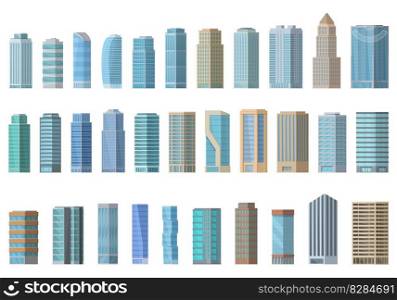 High buildings icons set cartoon vector. Business plan. Floor company. High buildings icons set cartoon vector. Business plan