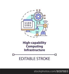 High capability computing infrastructure concept icon. Governmental IT funding abstract idea thin line illustration. Isolated outline drawing. Editable stroke. Arial, Myriad Pro-Bold fonts used. High capability computing infrastructure concept icon
