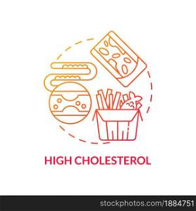 High cholesterol concept icon. Hypertension cause abstract idea thin line illustration. Elevated blood pressure. Plaque in arteries. Unhealthy fats intake. Vector isolated outline color drawing. High cholesterol concept icon