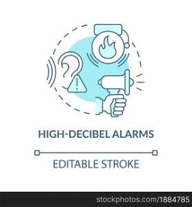 High decibel alarms blue concept icon. Loud siren alarm abstract idea thin line illustration. House security system. Home defense. Vector isolated outline color drawing. Editable stroke. High decibel alarms blue concept icon