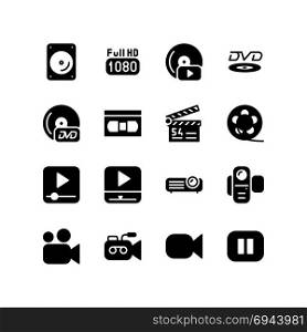 High definition symbol and camera icon set