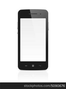 High detailed realistic vector illustration of modern mobile phone with blank screen on white background.