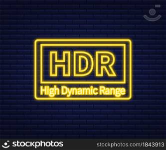 High Dynamic Range Imaging, High definition. HDR. Neon icon. Vector illustration. High Dynamic Range Imaging, High definition. HDR. Neon icon. Vector illustration.