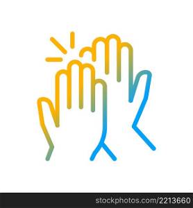 High five gradient linear vector icon. Success gesture. Productive teamwork metaphor. Collaboration. Thin line color symbol. Modern style pictogram. Vector isolated outline drawing. High five gradient linear vector icon