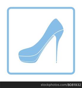High heel shoe icon. Blue frame design. Vector illustration.