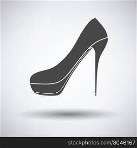 High heel shoe icon on gray background with round shadow. Vector illustration.