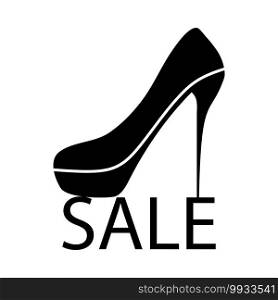 High Heel Shoe On Sale Sign Icon. Black Glyph Design. Vector Illustration.