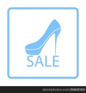 High Heel Shoe On Sale Sign Icon. Blue Frame Design. Vector Illustration.