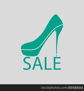 High Heel Shoe On Sale Sign Icon. Green on Gray Background. Vector Illustration.