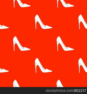 High heel shoe pattern repeat seamless in orange color for any design. Vector geometric illustration. High heel shoe pattern seamless