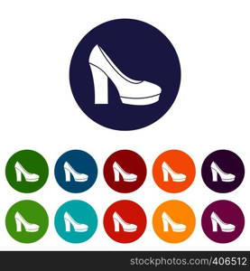 High heel shoes set icons in different colors isolated on white background. High heel shoes set icons