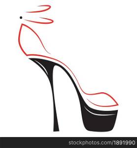 High heeled woman shoe black and red logo. Vector illustration.