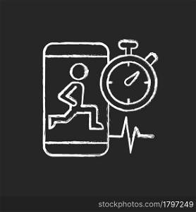 High intensity and intervals workout chalk white icon on dark background. Online fitness work and rest ratio exercises. Personal time and distance. Isolated vector chalkboard illustration on black. High intensity and intervals workout chalk white icon on dark background.