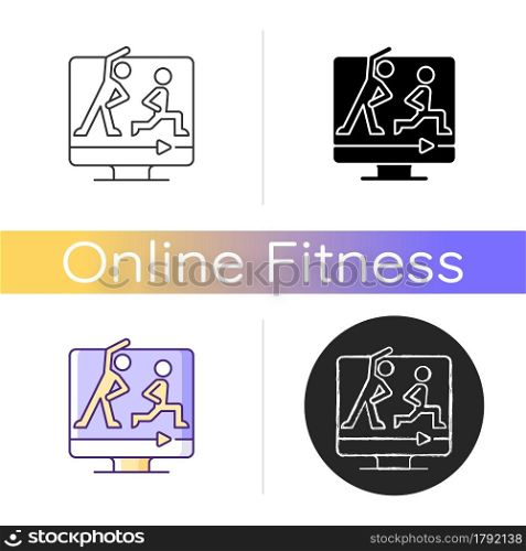 High intensity and intervals workout icon. Online fitness work and rest ratio exercises. Personal time and distance blocks. Linear black and RGB color styles. Isolated vector illustrations. Online fitness classes icon.