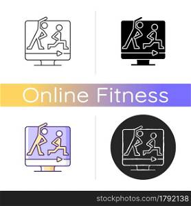 High intensity and intervals workout icon. Online fitness work and rest ratio exercises. Personal time and distance blocks. Linear black and RGB color styles. Isolated vector illustrations. Online fitness classes icon.