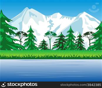 High mountains and riverside. The Landscape with mountain and riverside.Vector illustration