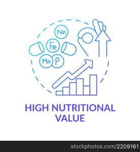 High nutritional value blue gradient concept icon. Nutrients and vitamins. Advantages of UHT milk abstract idea thin line illustration. Isolated outline drawing. Myriad Pro-Bold fonts used. High nutritional value blue gradient concept icon