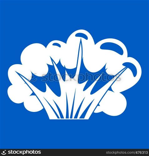 High powered explosion icon white isolated on blue background vector illustration. High powered explosion icon white